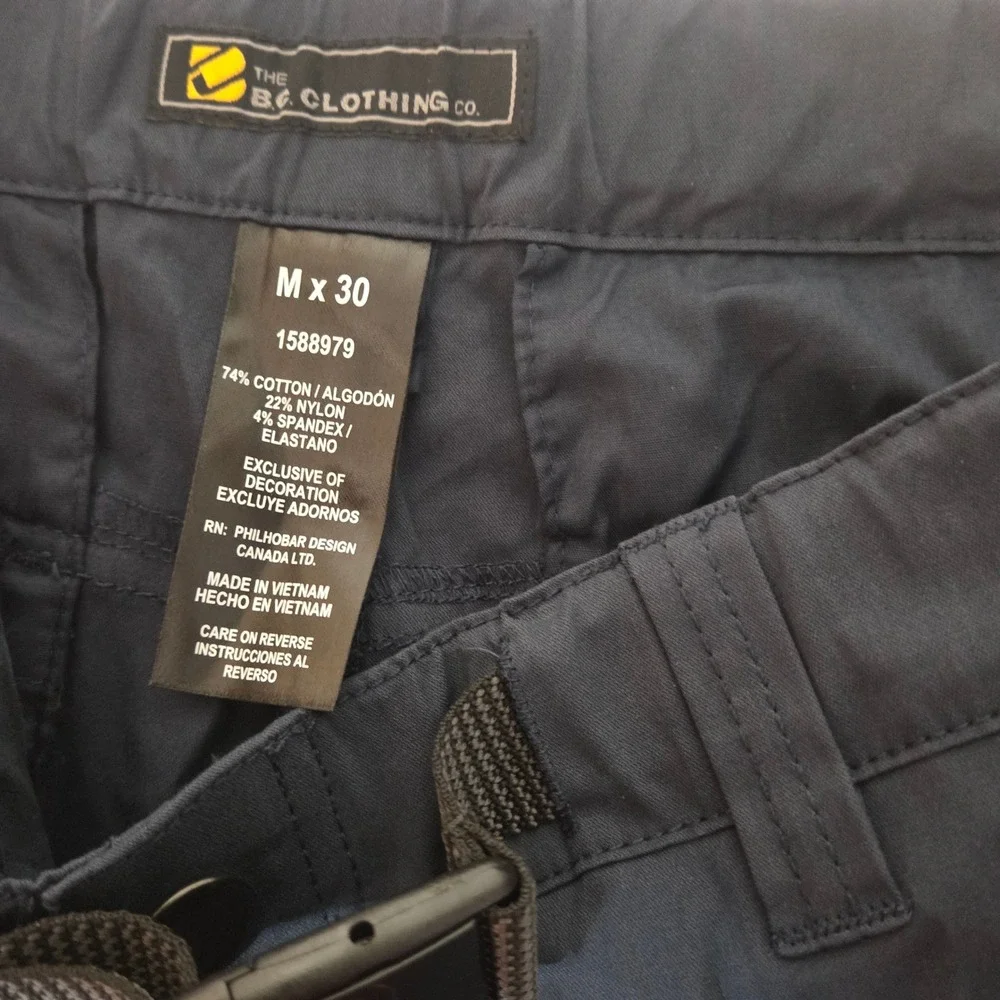 BC Clothing Cargo Convertible Pants Men M x 30 Navy Blue Stretch Belted Hiking